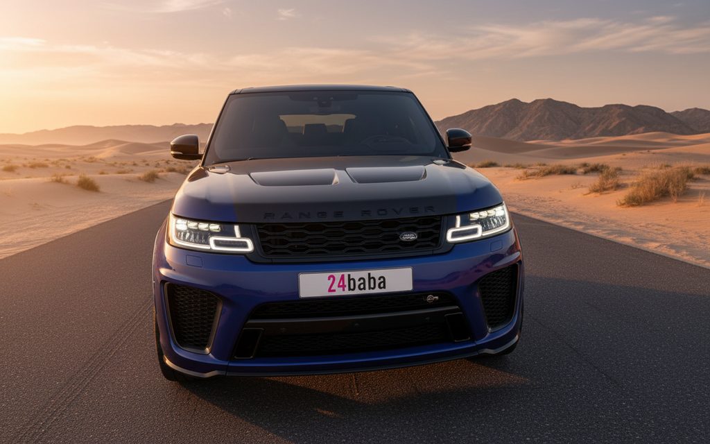 LandRover RangeRoverSport 2021 Blue front view with headlights – rental in Dubai