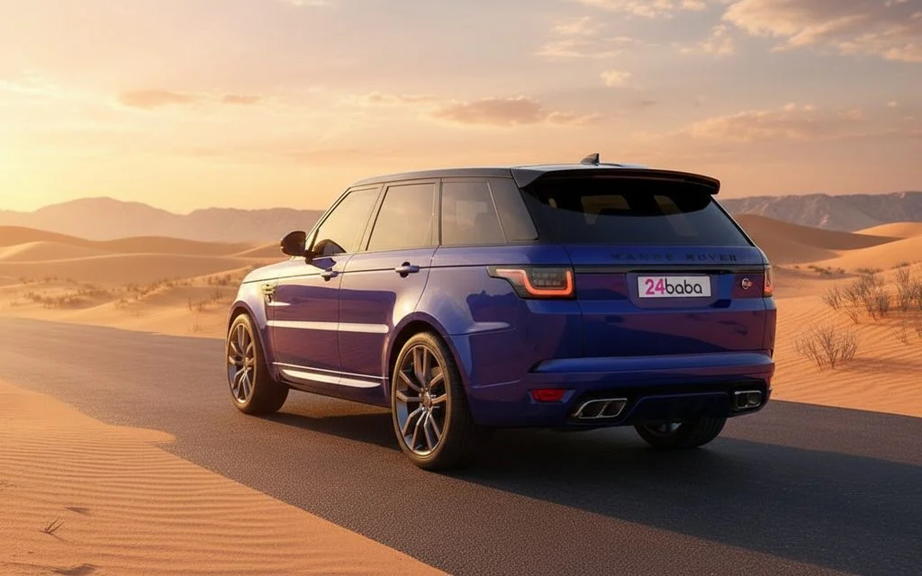 LandRover RangeRoverSport 2021 Blue rear view showing taillights – rental in Dubai