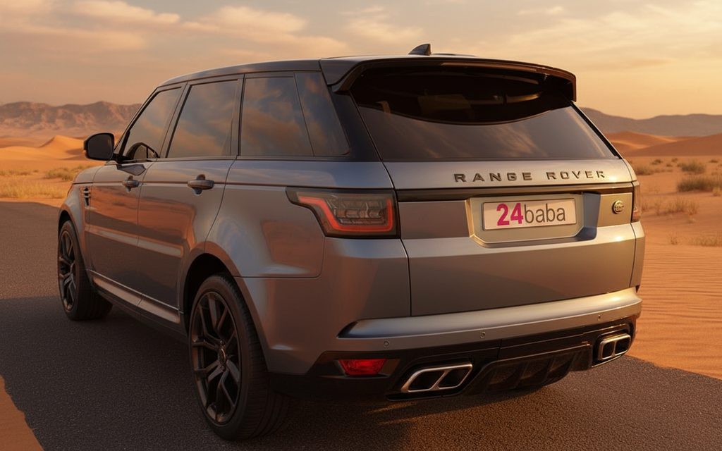 Land Rover Range Rover Sport 2022 Silver rear view showing taillights – rental in Dubai