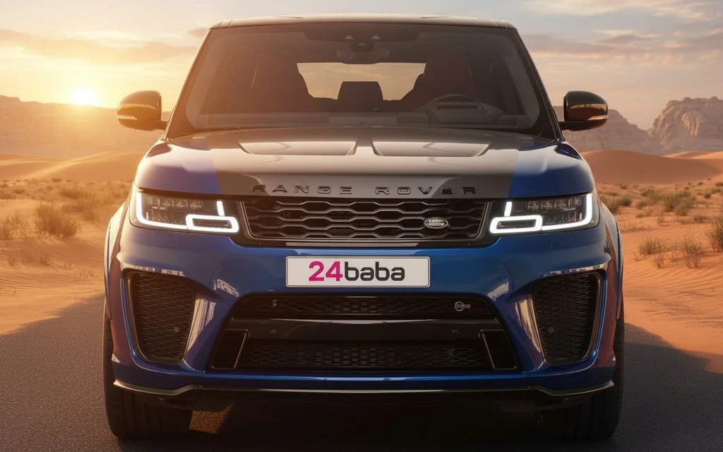 LandRover RangeRoverSvr 2022 Blue front view with headlights – rental in Dubai