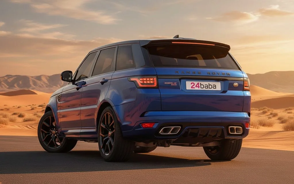 LandRover RangeRoverSvr 2022 Blue rear view showing taillights – rental in Dubai