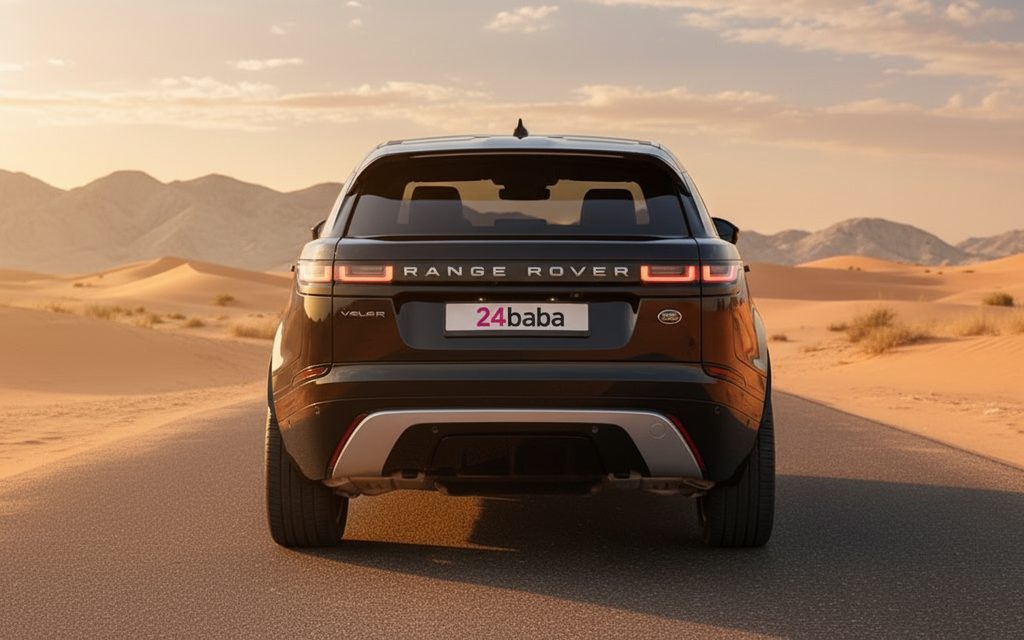 LandRover RangeRoverVelar 2022 Black rear view showing taillights – rental in Dubai