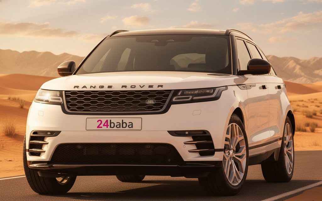 LandRover RangeRoverVelar 2022 White front view with headlights – rental in Dubai