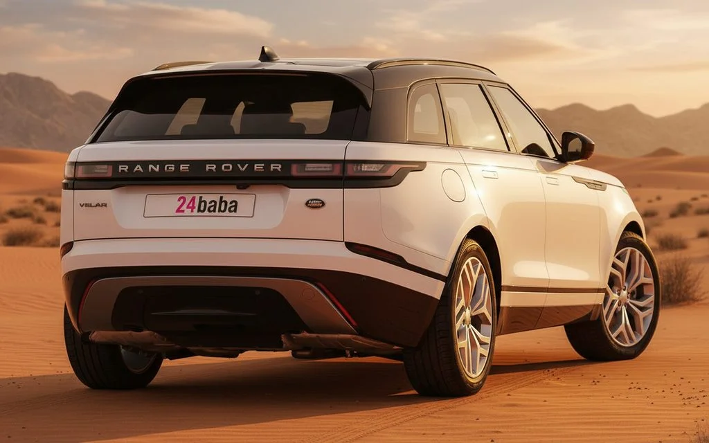LandRover RangeRoverVelar 2022 White rear view showing taillights – rental in Dubai