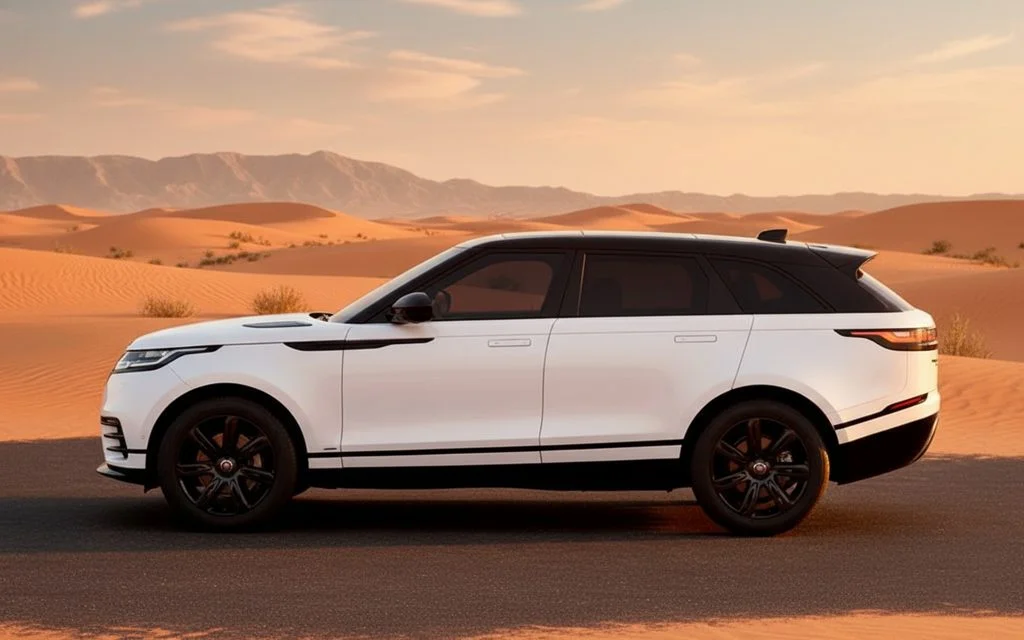 LandRover RangeRoverVelar 2023 White side profile – rental in Dubai