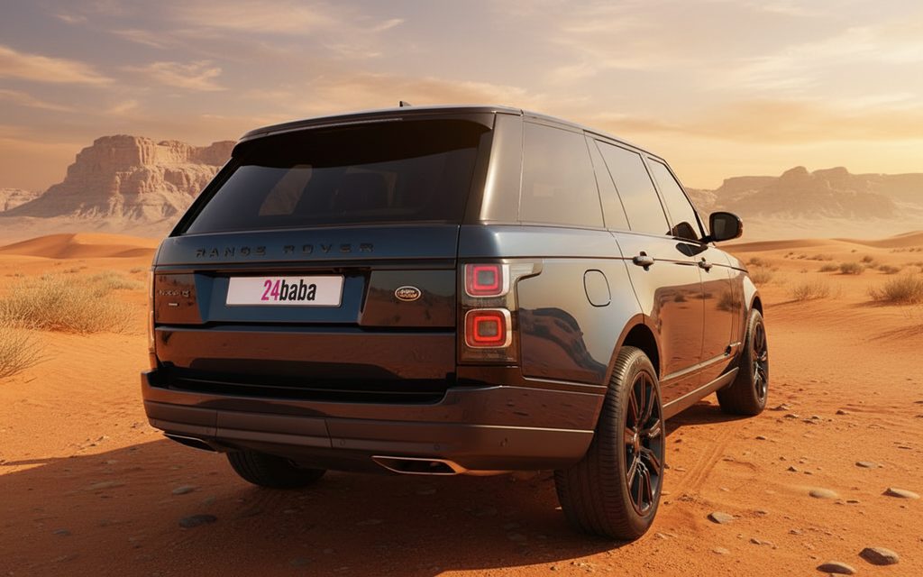 LandRover RangeRoverVogue 2020 Black rear view showing taillights – rental in Dubai