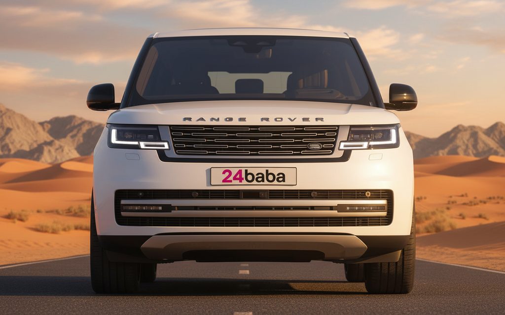 LandRover RangeRoverVogue 2023 White front view with headlights – rental in Dubai