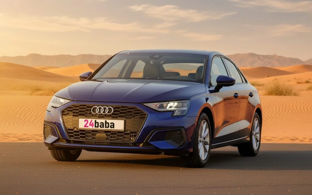 Audi A3 2023 Blue front view with headlights