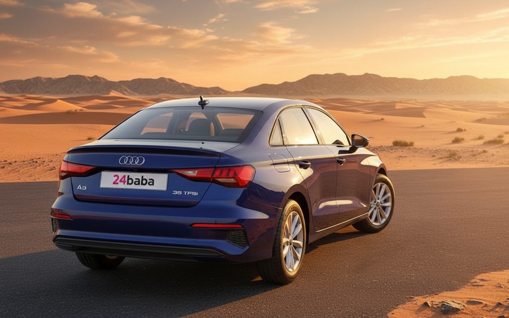 Audi A3 2023 Blue rear view showing taillights