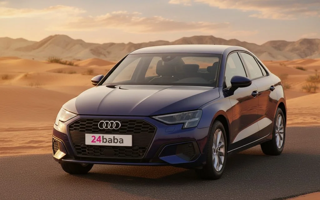 Audi A3 2023 Blue front view with headlights