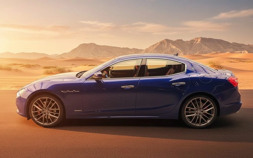 Maserati Ghibli 2022 Blue side profile – rental in Dubai