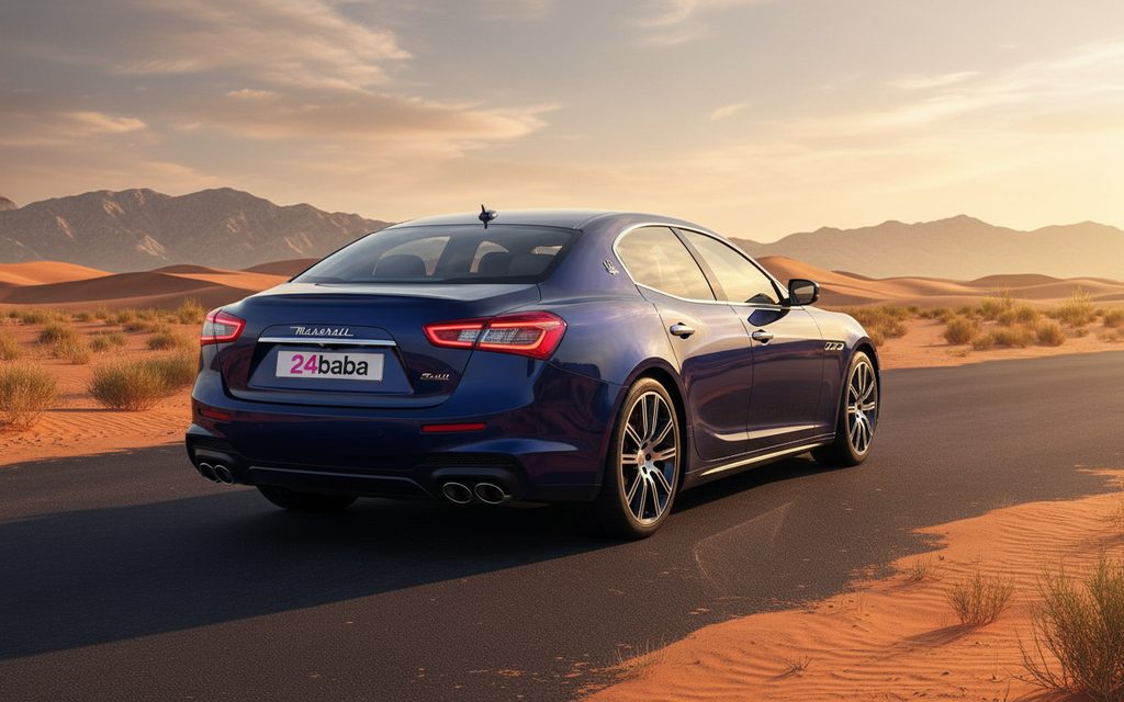 Maserati Ghibli 2022 Blue rear view showing taillights – rental in Dubai