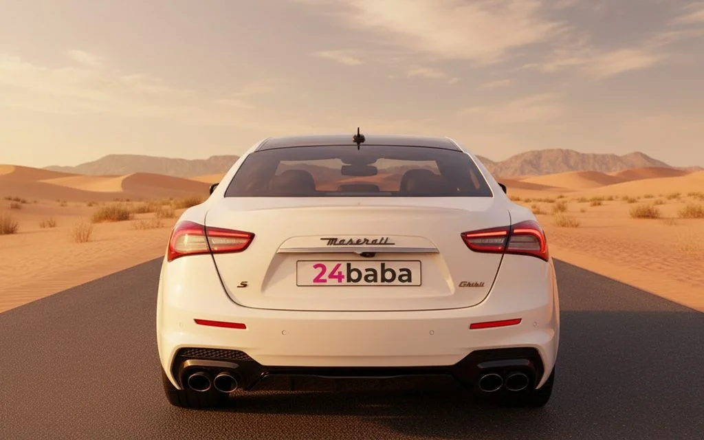 Maserati Ghibli 2022 White rear view showing taillights – rental in Dubai