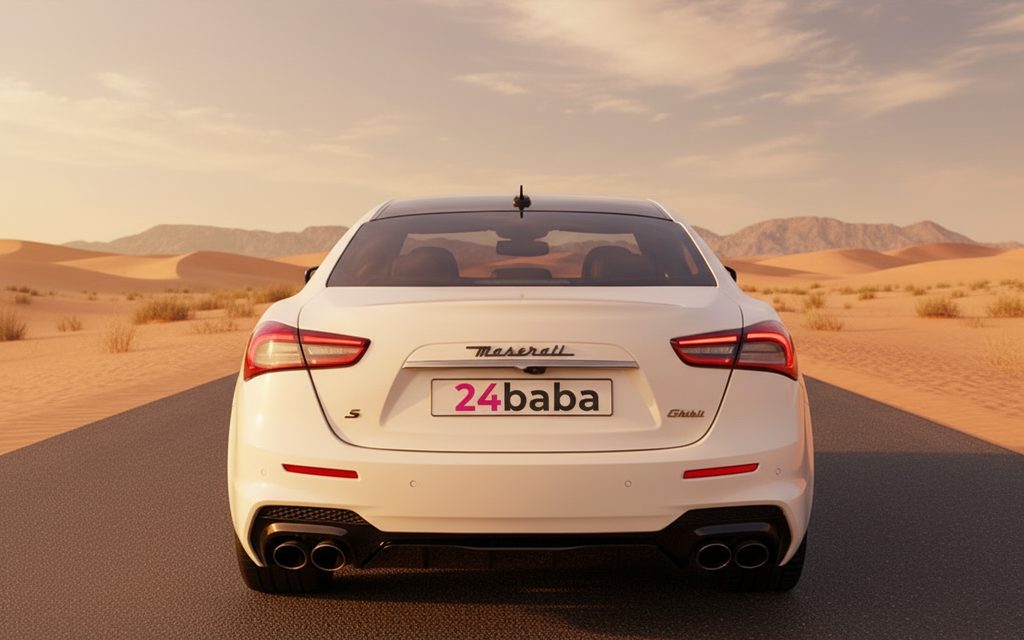 Maserati Ghibli 2022 White rear view showing taillights – rental in Dubai