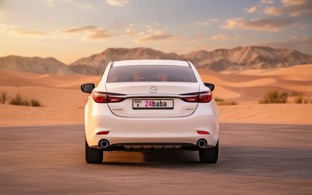 Mazda 6 2024 White rear view showing taillights – rental in Dubai