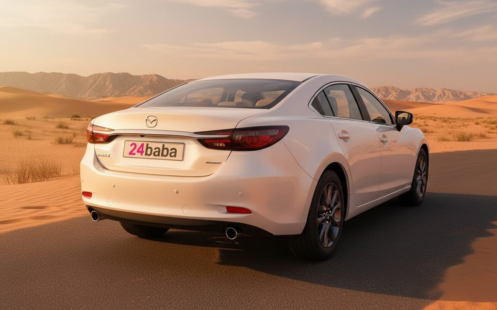 Mazda 6 2025 White rear view showing taillights – rental in Dubai