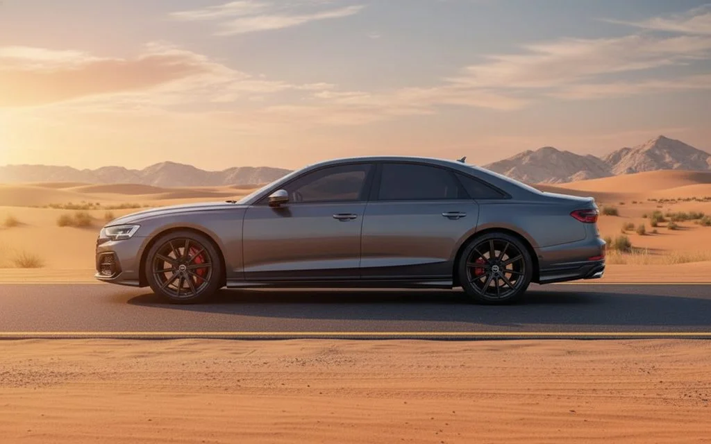 Audi S8 2022 Grey side profile – rental in Dubai