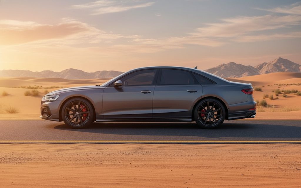 Audi S8 2022 Grey side profile – rental in Dubai