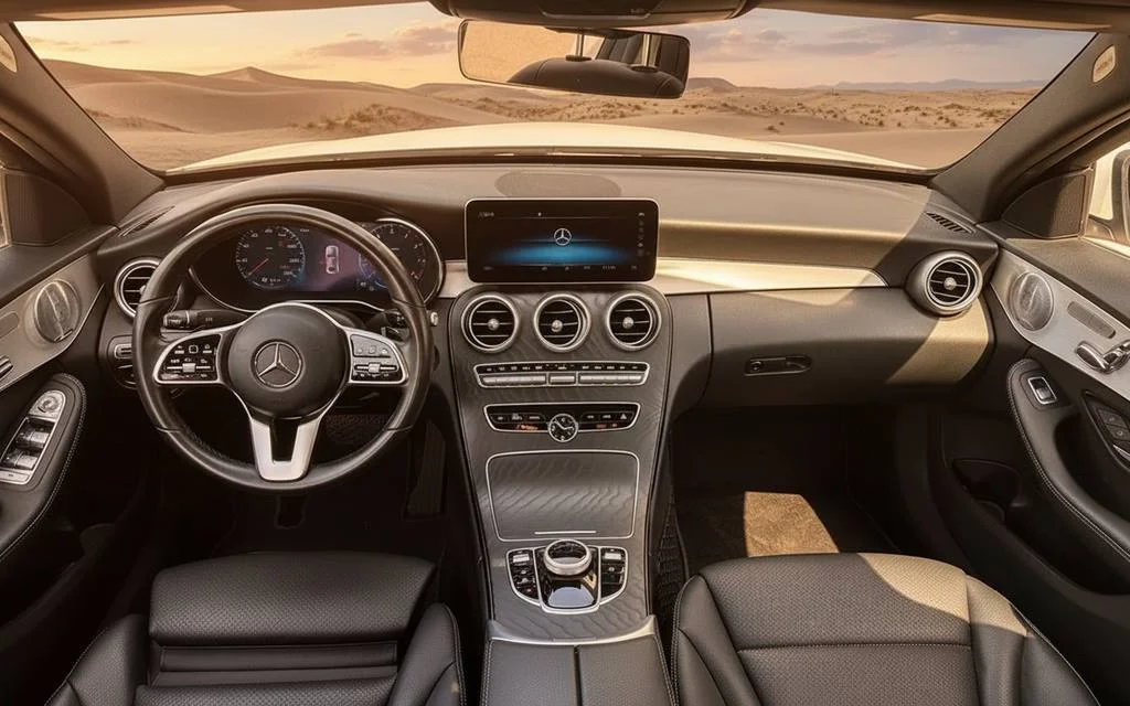 Mercedes C300 2021 interior view showing trim – rental in Dubai
