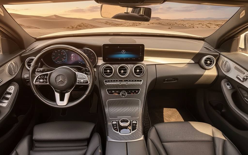 Mercedes C300 2021 interior view showing trim – rental in Dubai