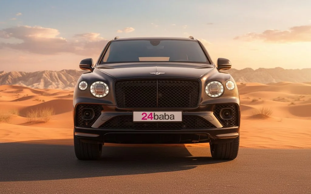 Bentley Bentayga 2022 Black front view with headlights – rental in Dubai