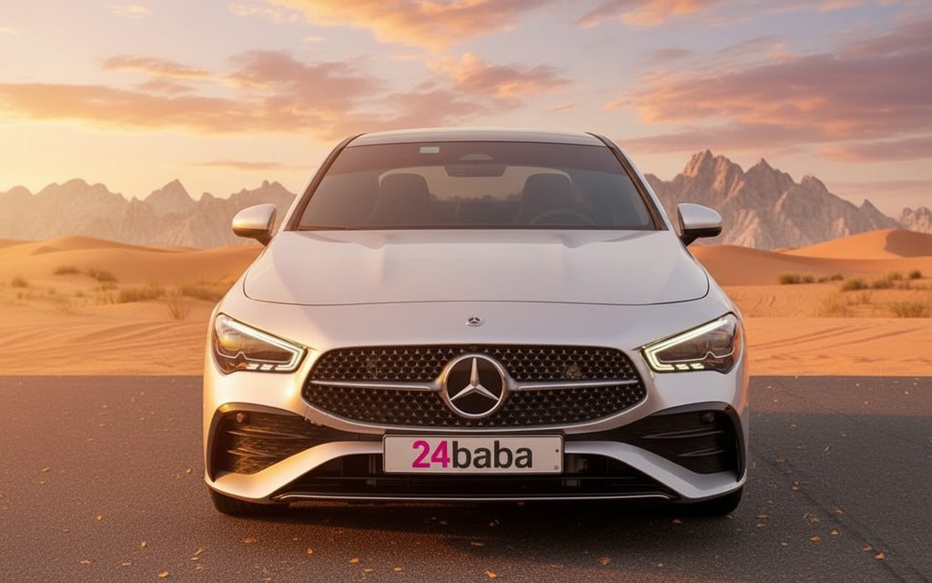 Mercedes Cla250 2024 Silver front view with headlights