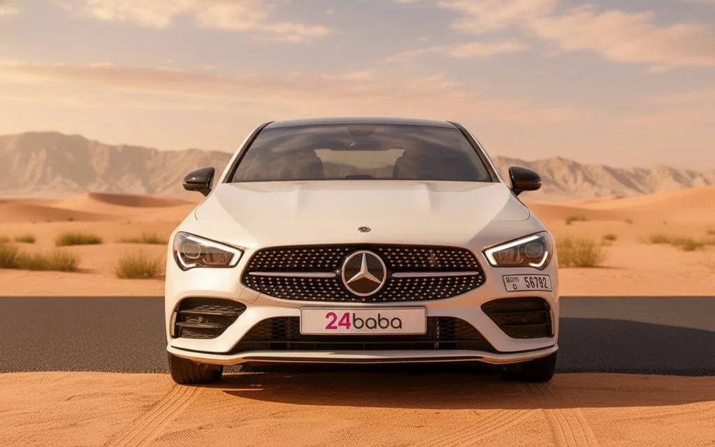 Mercedes Cla45 2022 White front view with headlights