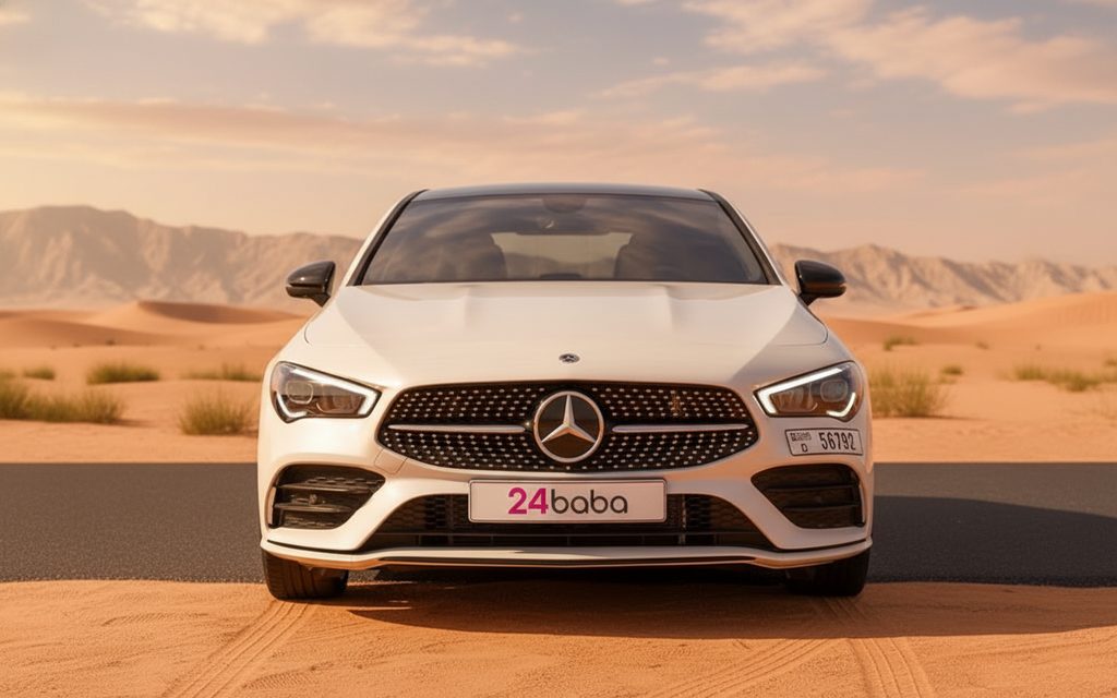 Mercedes Cla45 2022 White front view with headlights