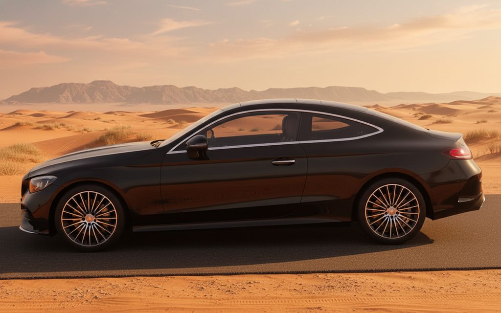 Mercedes Cle200 2024 Black side profile – rental in Dubai
