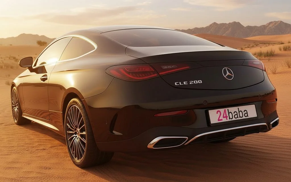 Mercedes Cle200 2024 Black rear view showing taillights – rental in Dubai