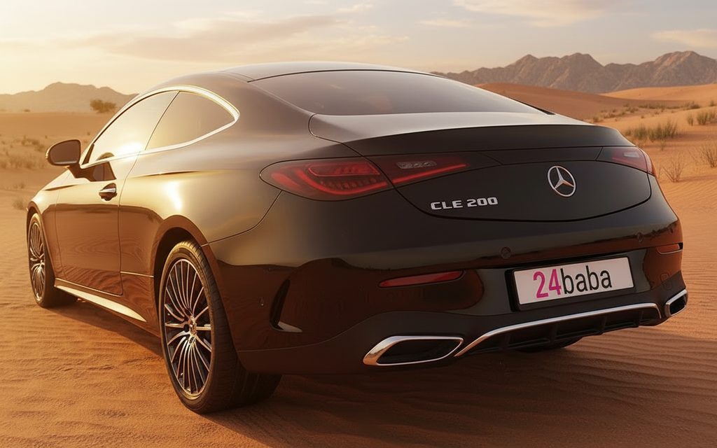 Mercedes Cle200 2024 Black rear view showing taillights – rental in Dubai