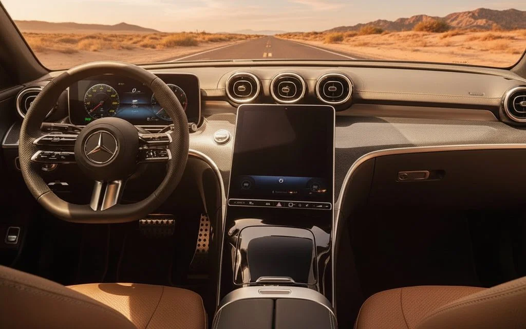 Mercedes Cle200 2024 interior view showing trim – rental in Dubai