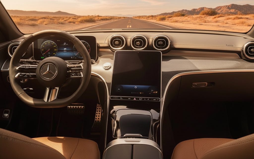 Mercedes Cle200 2024 interior view showing trim – rental in Dubai