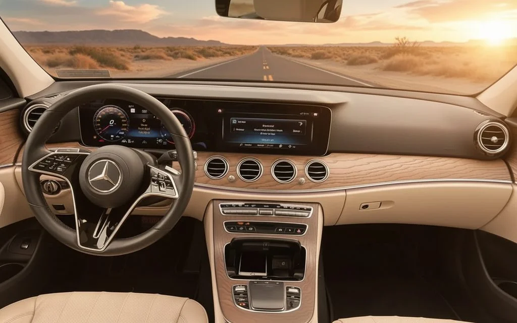 Mercedes E350 2021 interior view showing trim – rental in Dubai