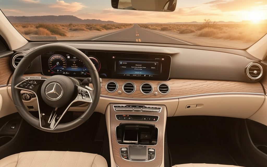 Mercedes E350 2021 interior view showing trim – rental in Dubai