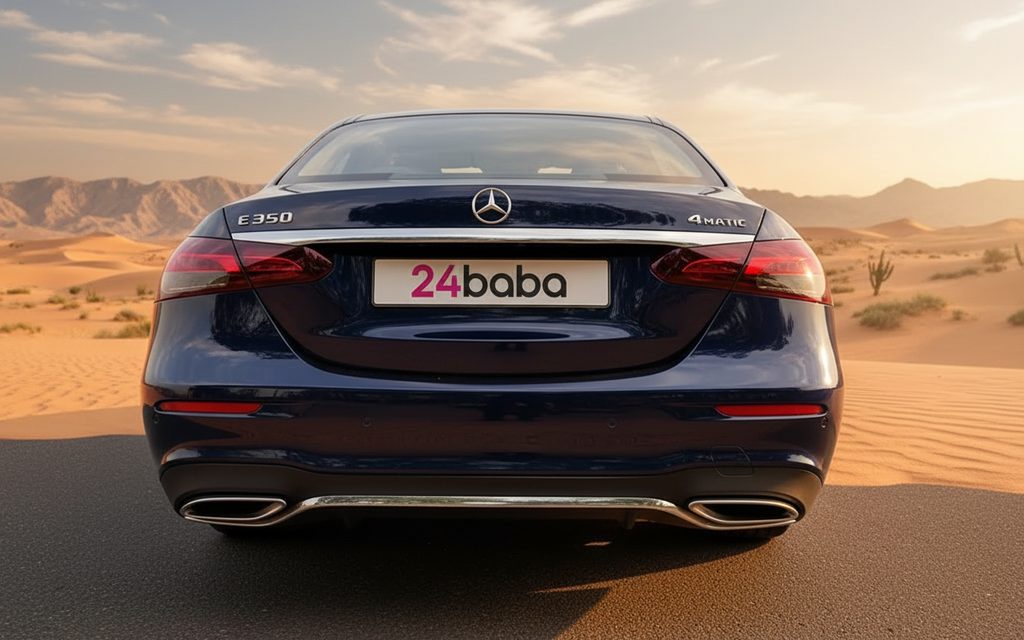 Mercedes E350 2021 Blue rear view showing taillights – rental in Dubai