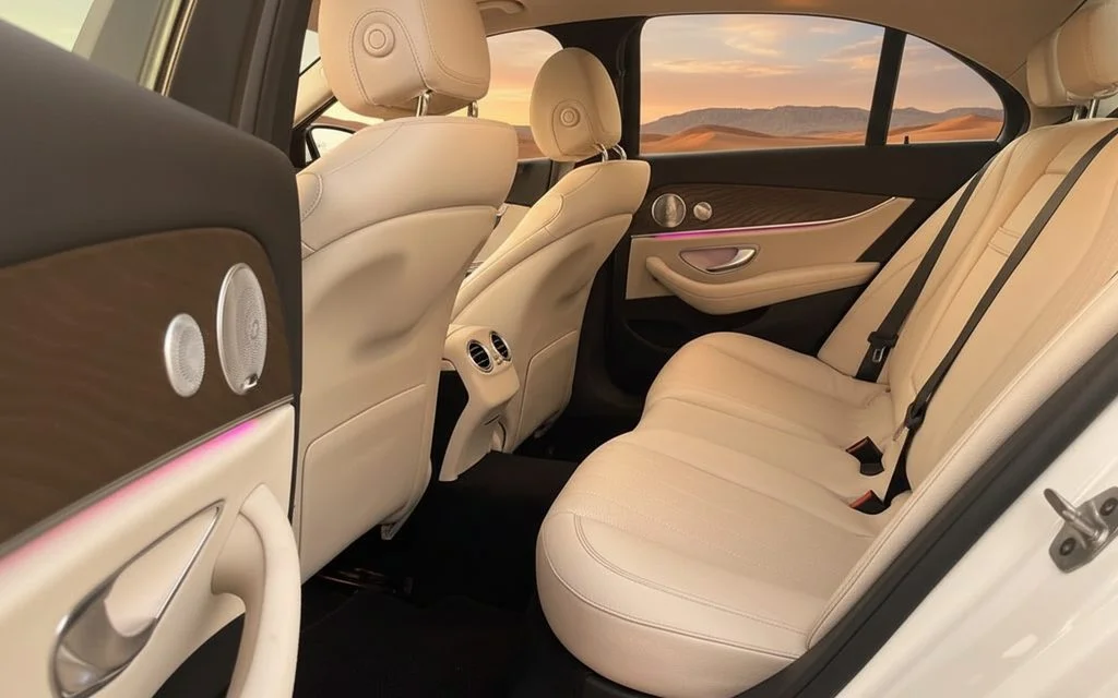 Mercedes E350 2022 leather seats and cabin – rental in Dubai