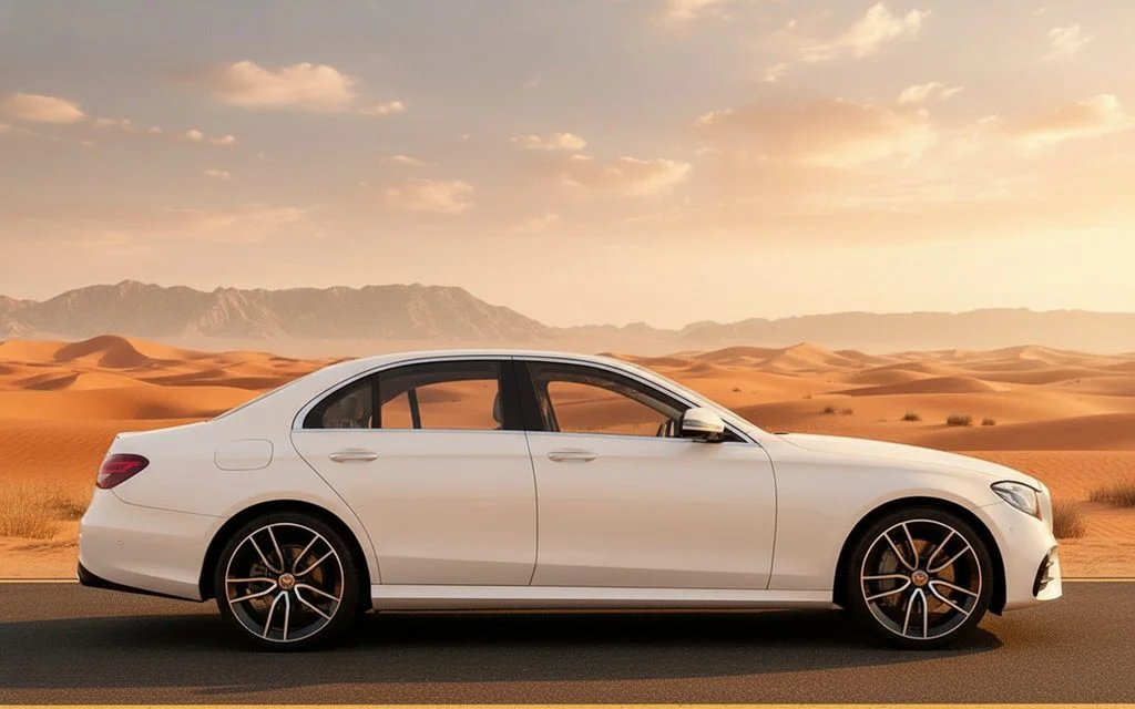 Mercedes E350 2022 White side profile – rental in Dubai