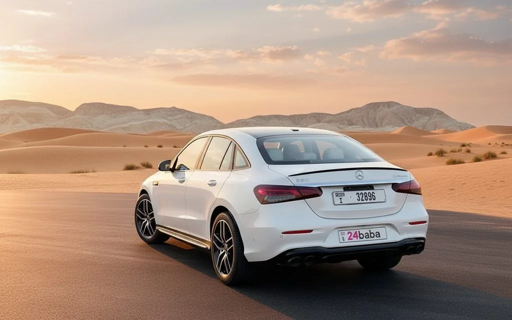 Mercedes E350 2022 White rear view showing taillights – rental in Dubai