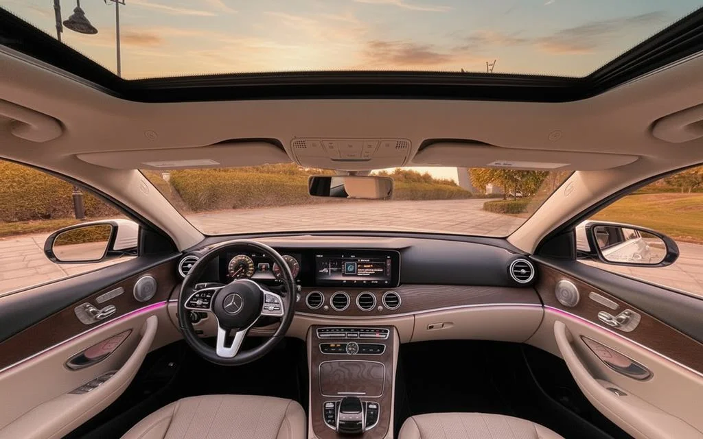 Mercedes E350 2022 interior view showing trim – rental in Dubai