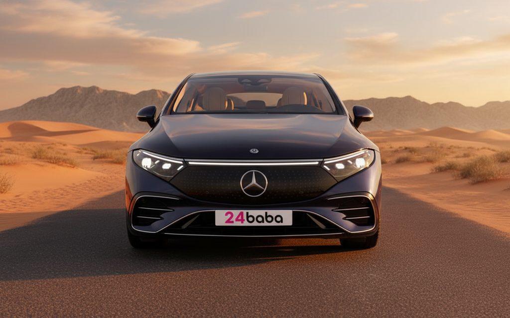 Mercedes Eqs580 2022 Blue front view with headlights – rental in Dubai