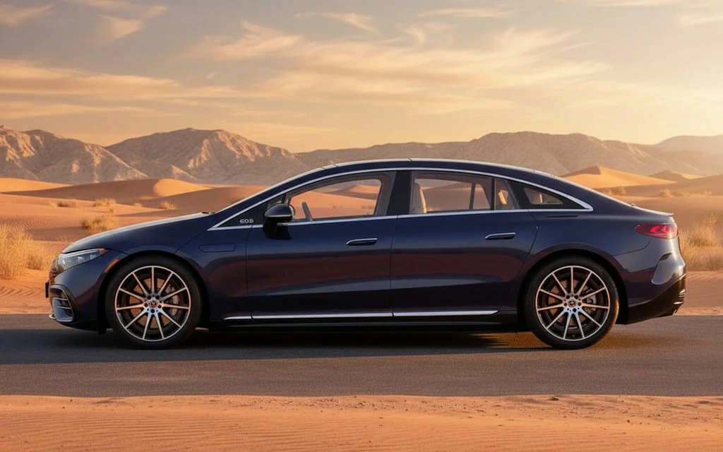 Mercedes Eqs580 2022 Blue side profile – rental in Dubai