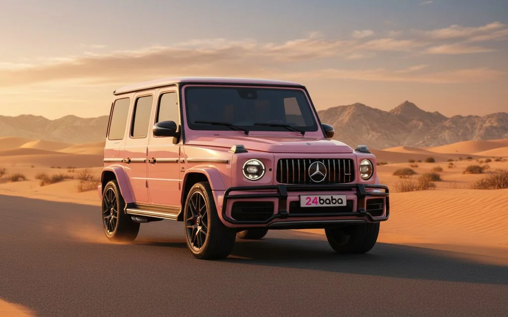 Mercedes G500 2021 Red front view with headlights – rental in Dubai