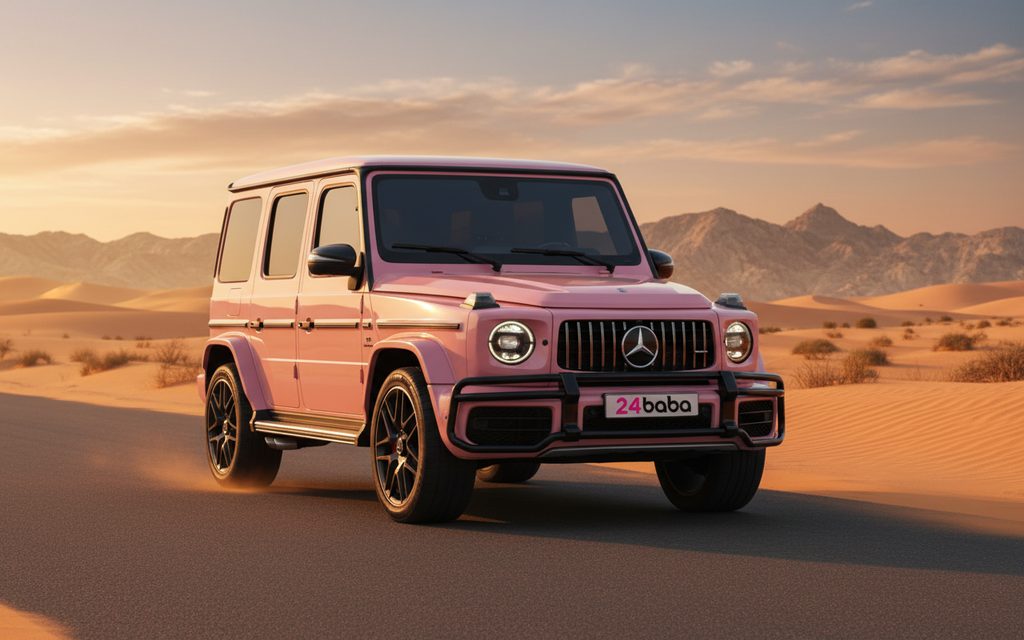 Mercedes G500 2021 Red front view with headlights – rental in Dubai