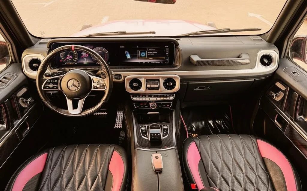 Mercedes G500 2021 interior view showing trim – rental in Dubai