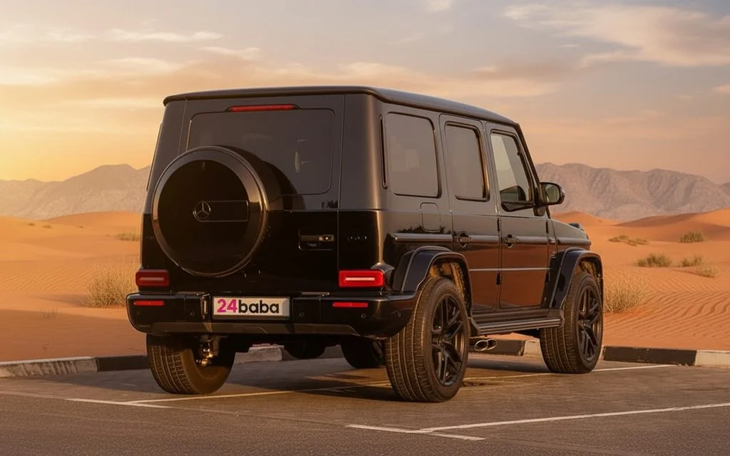Mercedes G63 2021 Black rear view showing taillights – rental in Dubai