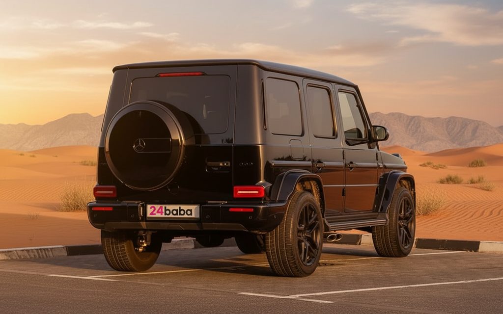 Mercedes G63 2021 Black rear view showing taillights – rental in Dubai
