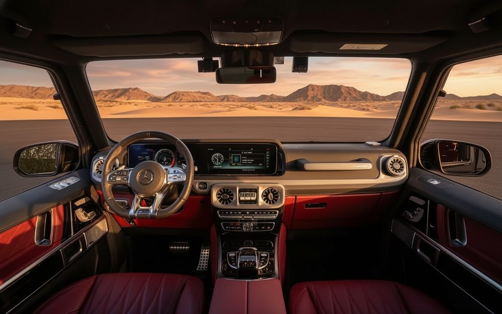 Mercedes G63 2021 interior view showing trim – rental in Dubai