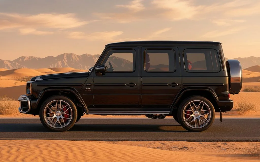 Mercedes G63 2022 Black side profile – rental in Dubai
