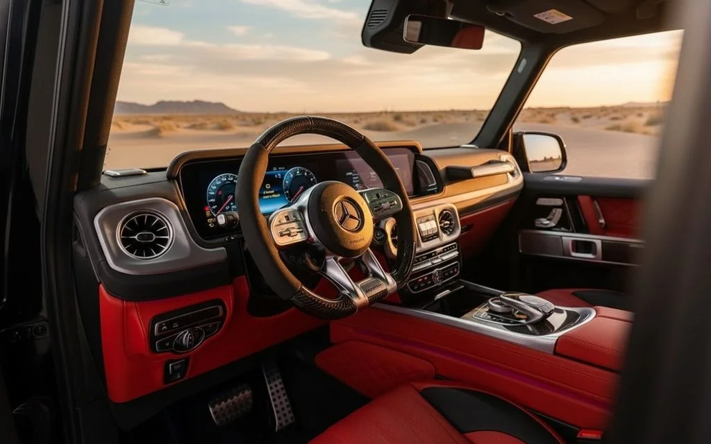 Mercedes G63 2022 interior view showing trim – rental in Dubai